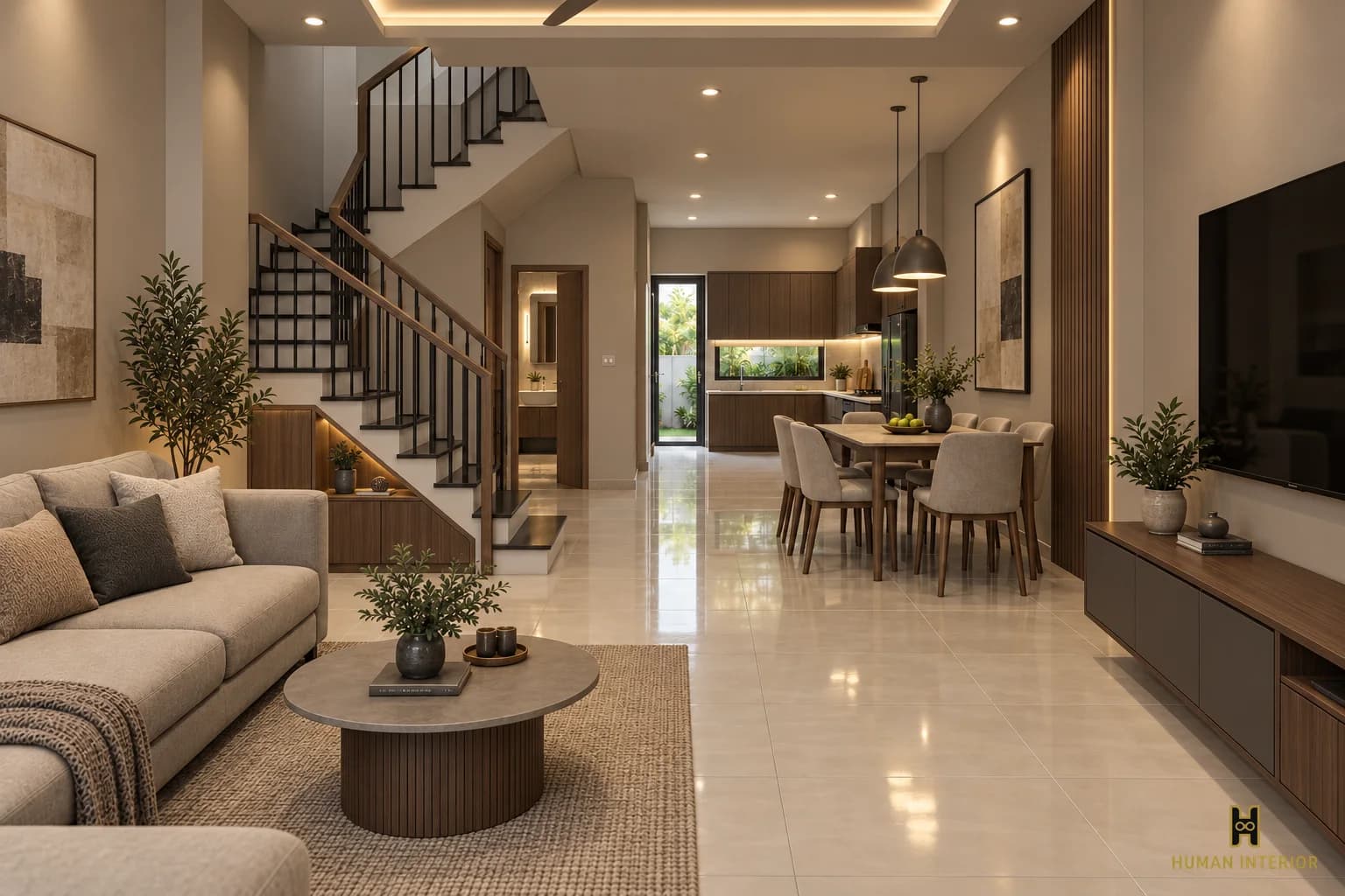 Phối cảnh phòng khách mẫu 05, tone tối — Human Interior